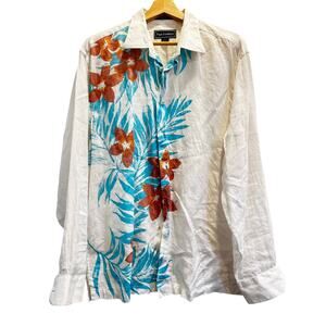 100% Linen Shirt Mens L White Coastal Beach Resort Button Up Paul Fredrick